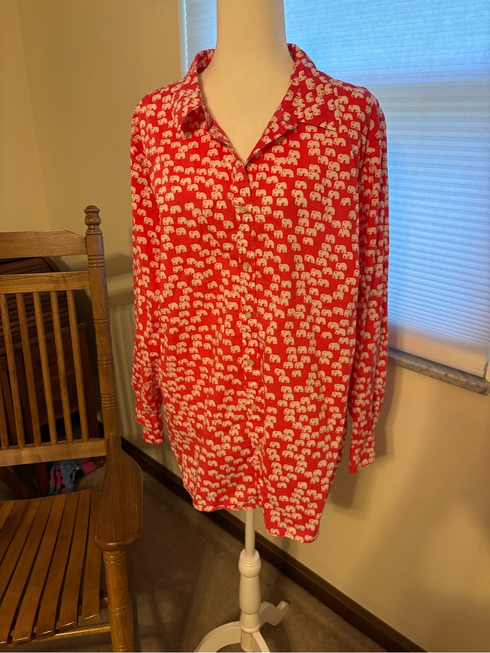 Talbots Blouse with White Elephant Motif